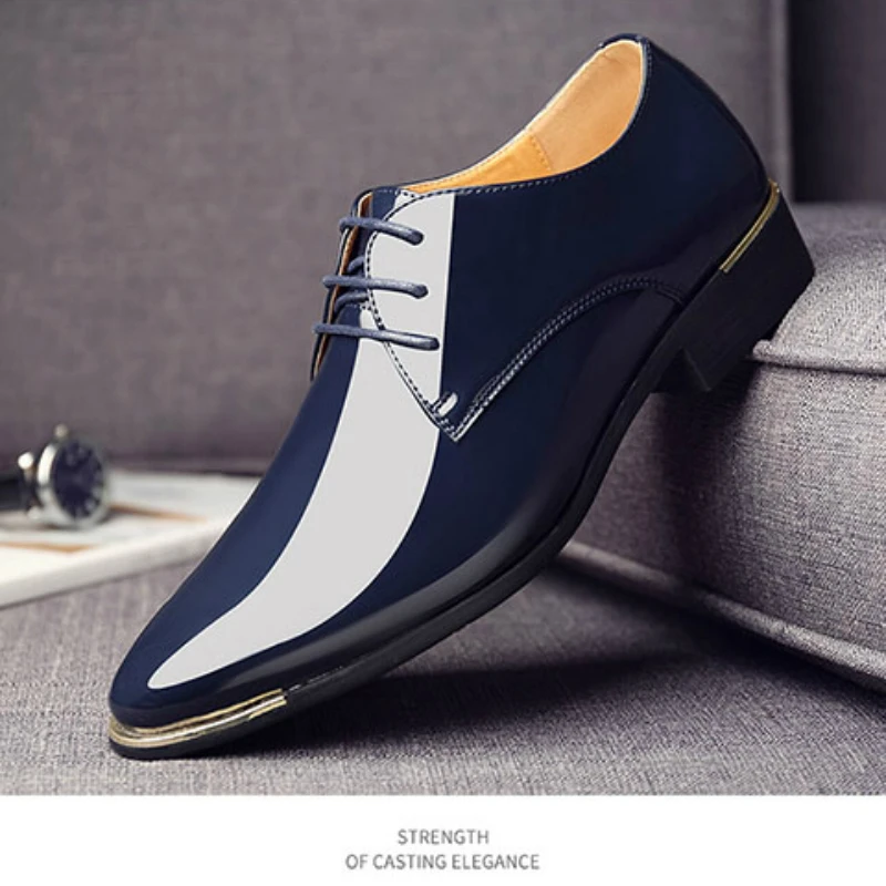

2019 Newly Men's Quality Patent Leather Shoes White Wedding Shoes Size 38-48 Black Leather Soft Man Dress Shoes Plus Size 38-48