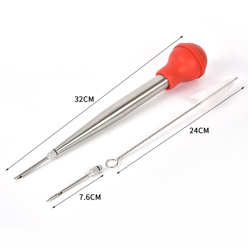 Stainless Steel Seasoning Pipe Turkey Baster Set Oil Dropper BBQ Food Flavour Syringe Tube Pump With Needles Brush |
