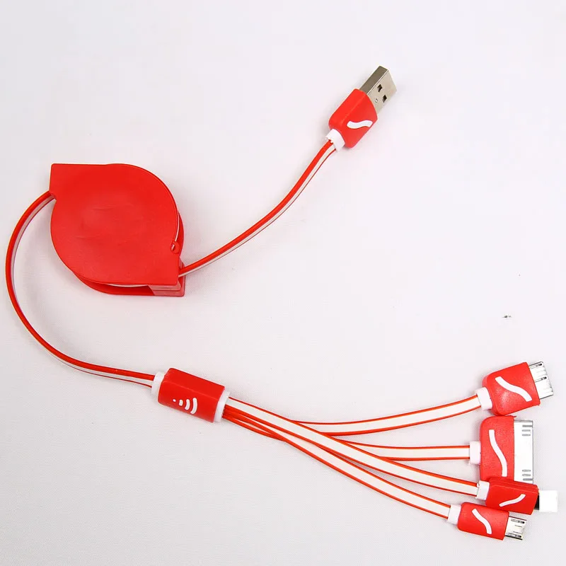 Выдвижной четыре в одном зарядный кабель Многофункциональный микро USB зарядный шнур для мобильного телефона - Цвет: Красный