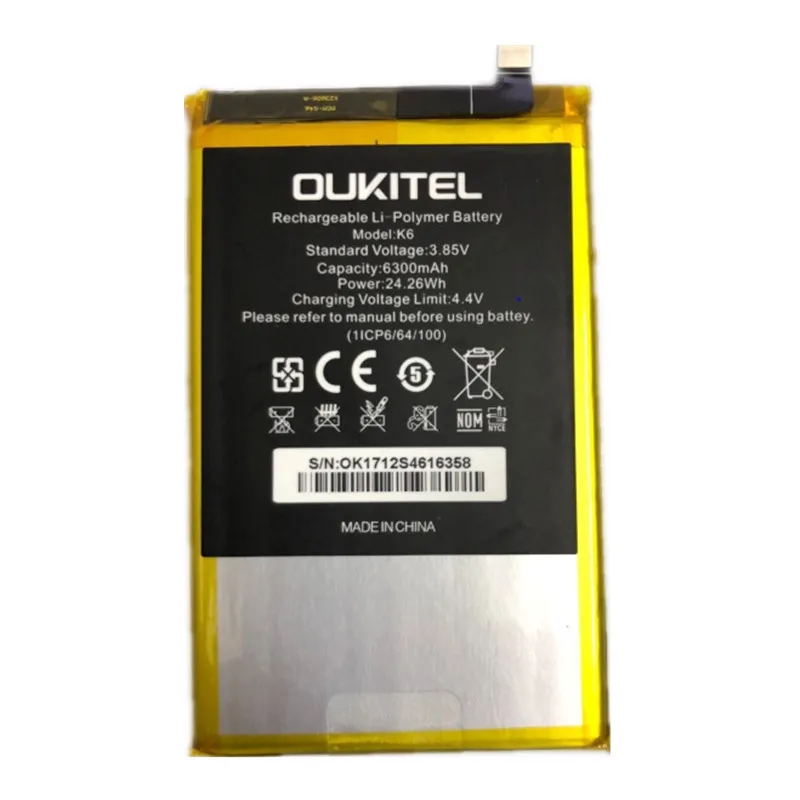 Oukitel K6 батарея 100% оригинал 6300mAh запасная Замена для мобильного телефона |