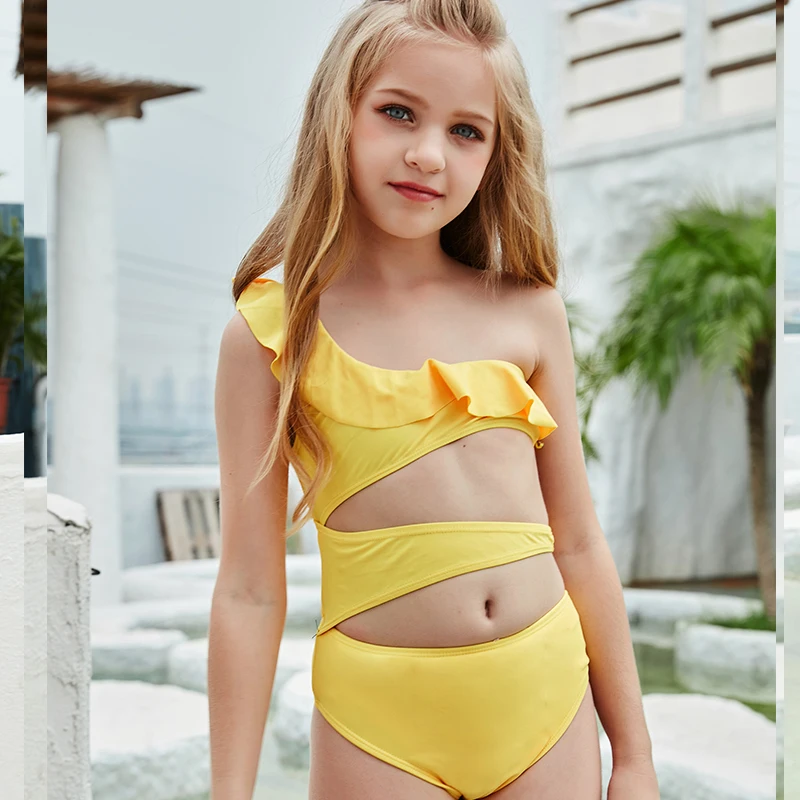 

2021 New Children's Swimsuit Girl Bikinis Two Pieces Swimwear Cute Bathing Suits Swim Halter Kids Bikini Set 130-160