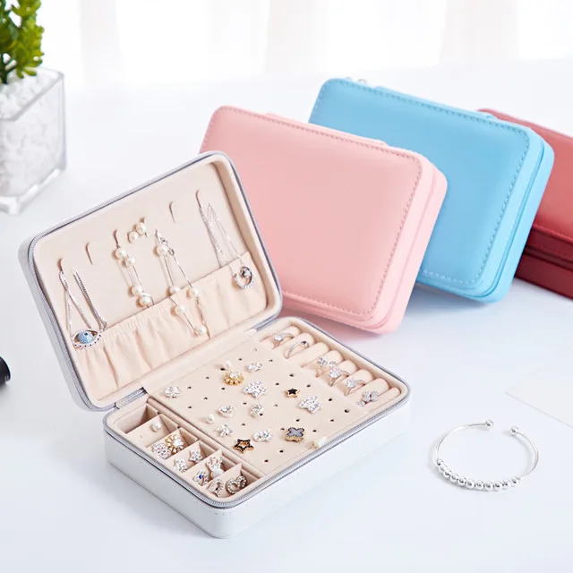 

New2020 Portable PU Pure And Simple Earrings Jewelry Box Zipper Earrings Ring Multi-functional Jewelry Box