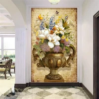 wellyu custom wallpaper 3d photo murals european retro painting vase floral entrance hallway aisle wall paper papel de parede