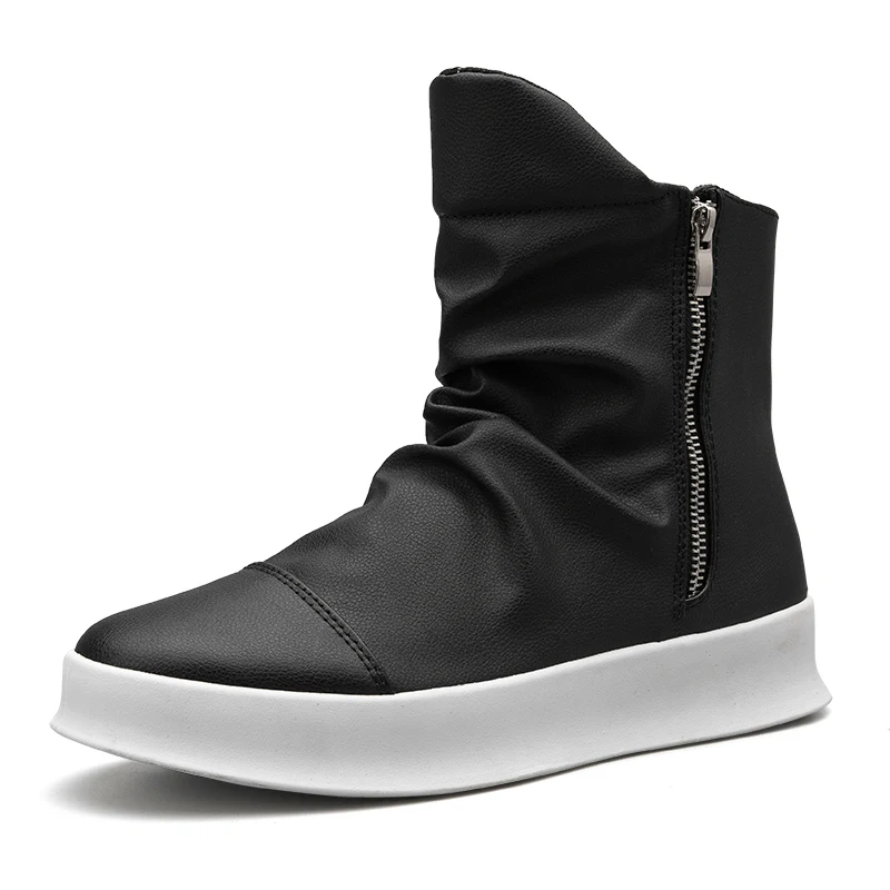 Черный New Male Hip hop autumn winter Men Chelsea Motorcycle Boots Slip-On Dress Shoes Dancing Footwear Platform High Top Sneakers - Цвет: Черный