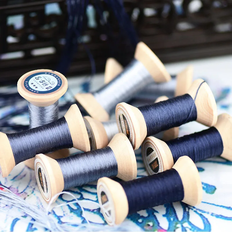 Вышитая вручную нить шелковая обернутая для вышивки расшитая шпула тихий синий