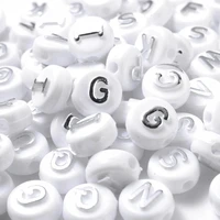 50pcslot white mixed letter acrylic beads round flat loose spacer beads for jewellery making handmade diy bracelet necklace