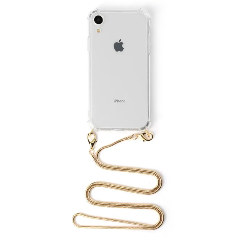 Strap Cord Chain Tape Necklace Metal Phone Case For iPhone 11 7 8 Plus 11Pro X XR XS Max Soft Clear Cover Shell Carry |
