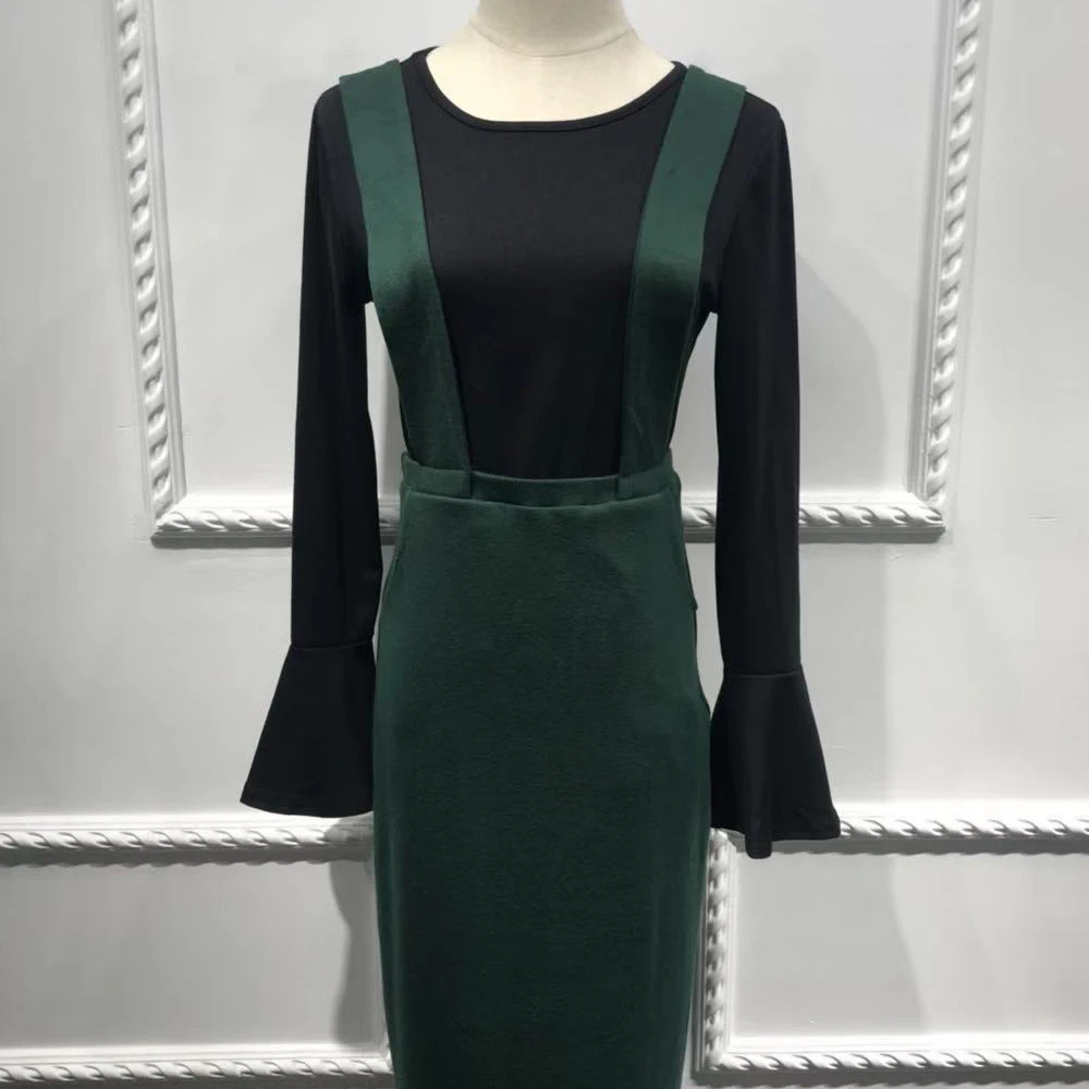 

Women Straight Suspender Overall Skirt Dress Solid Colors Chic Muslim Ladies Wear Outfit Stretchy Maxi Skirt Bodycon Tight