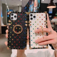luxury bling metal glitter heart ring square silicone holder phone case for iphone 13 7 8 6s plus x xr xs 11 12 pro max se cover