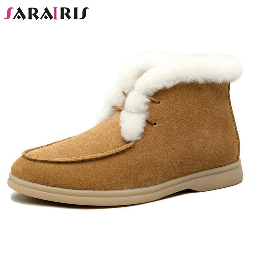 

sarairis big size 35-43 female warm fur casual boots winter snow boots women chunky heels shoelace thick plush shoes woman