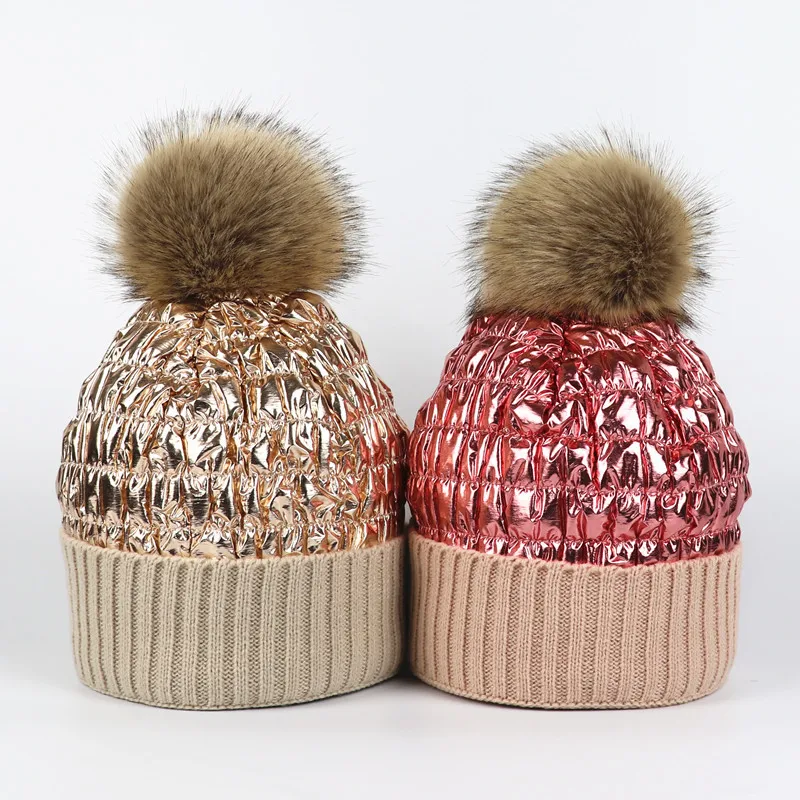 

Korean Style Knitted Caps Ladies Fashion Plush Ball Decoration 55-58CM Winter All-match Glossy High Quality Warm Accessories Cap