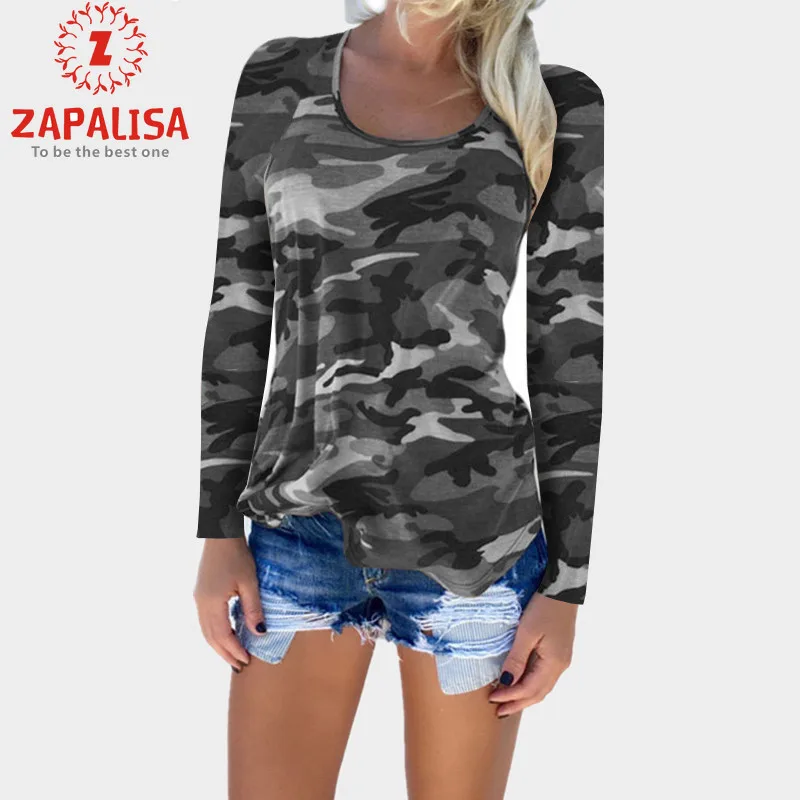 Модные топы с камуфляжным принтом Повседневная Уличная одежда круглым вырезом