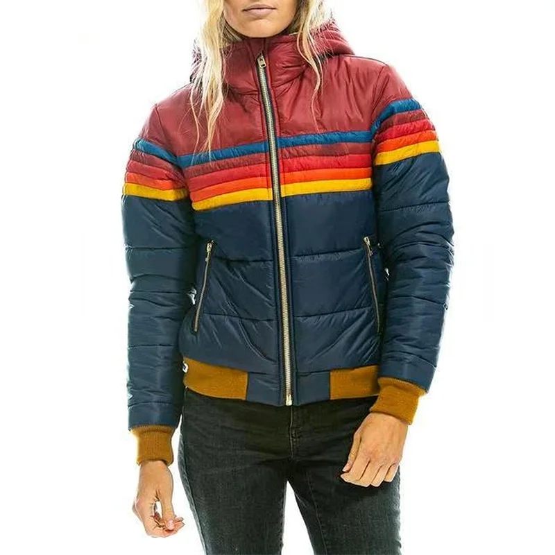 

Парка Donsignet женская короткая с капюшоном, модная повседневная одежда в полоску, с хлопковой подкладкой, зимнее пальто, большие размеры, 2021