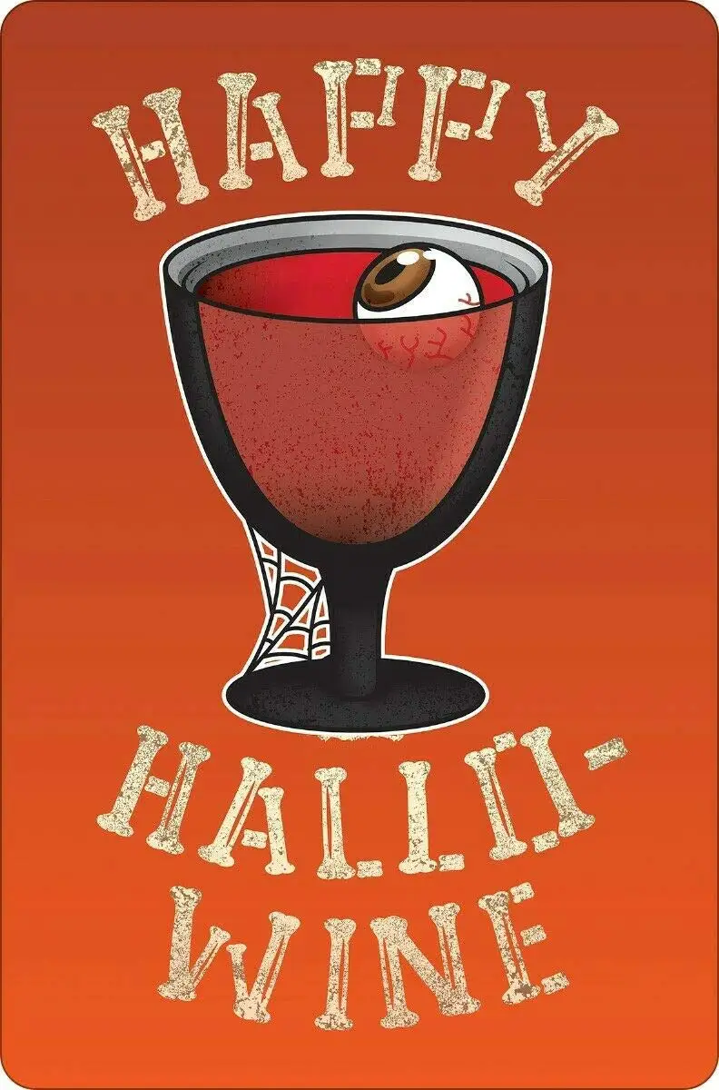 

WANLN Happy Hallowine Metal Tin Sign Home Garage Bar Supplies Lightweight and Interesting Outdoor Decoration 12 X 8 Inch