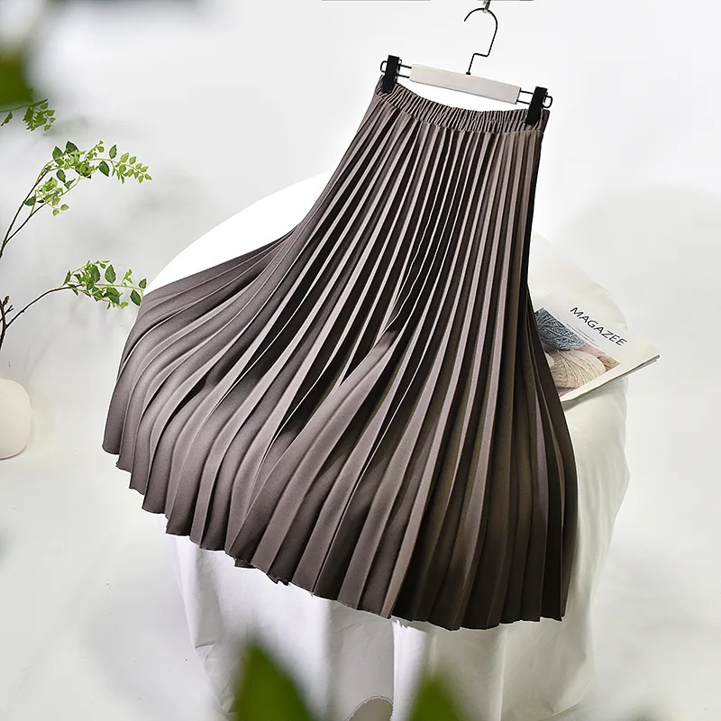 

High quality Skirt Long Pleated Skirts For Women 2021 Spring Top Brand Female Saias Midi Faldas Vintage Women Midi Skirt Femme