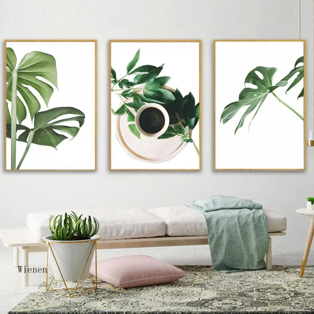 

Wall Art Canvas Painting Poster Tropical Plant and Animal Pineapple Coffee Seacape and Print Palm Green Leaf Picture Home Deco