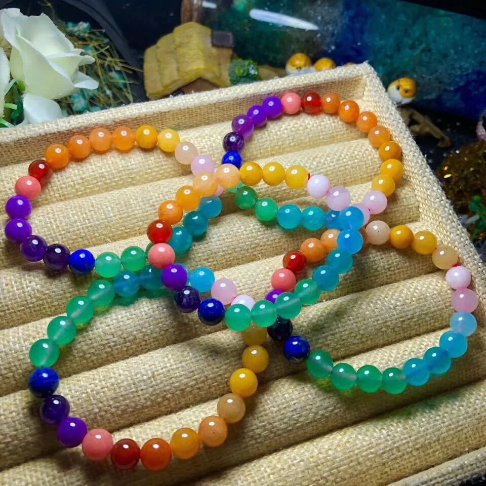 Браслет из натурального радужного смешанного камня 8 мм|Гибкие и жесткие