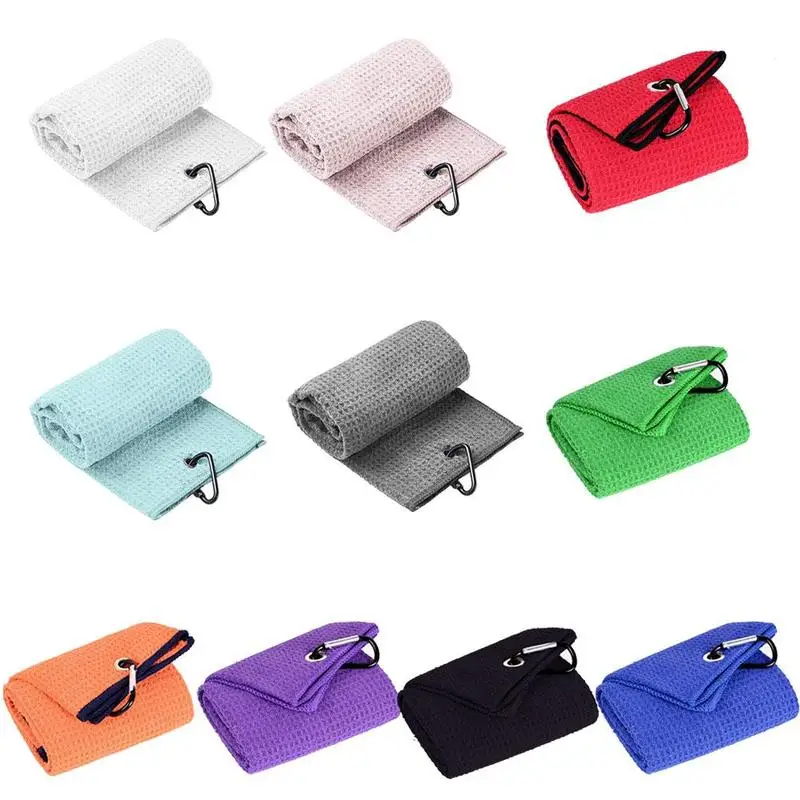 

Golf Towel Waffle Pattern Cotton With Carabiner Cleaning Microfiber Hook Clubs Hands Balls Cleans Towels Z2R6