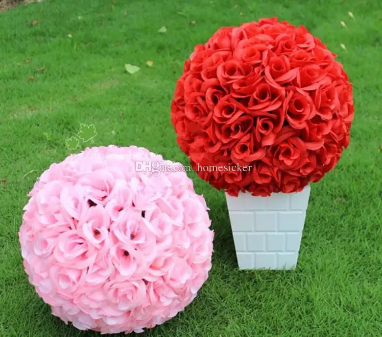 

30 CM 12" New Artificial Encryption Rose Silk Flower Kissing Balls Hanging Ball Christmas Ornaments Wedding Party Decorations 5p