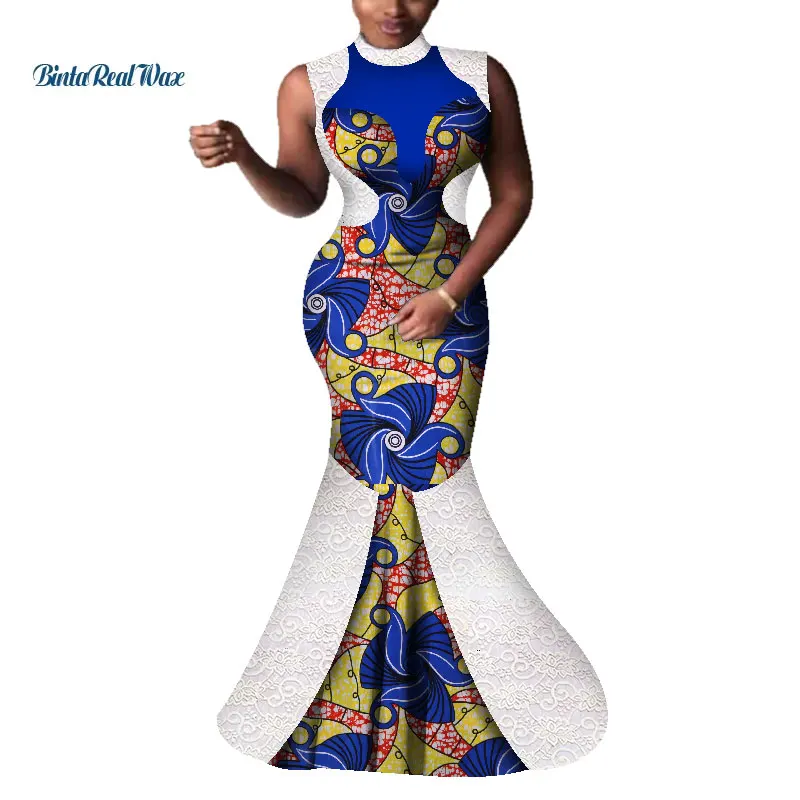 

Dashiki African Dresses for Women Bazin Riche Long Party Evening Dresses Women African Clothing Lace Print Dresses WY3971