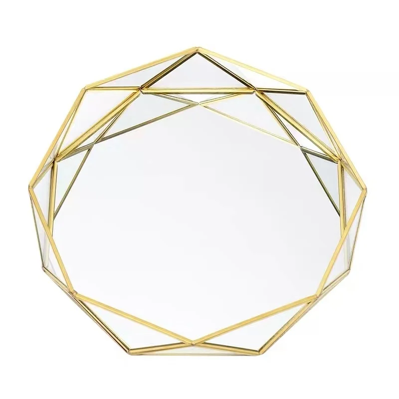 

Ins Nordic Style Glass Copper Geometric Tray Round Glass Plate Cosmetic Jewelry Storage Tray Home Organizer Decoration Supplies