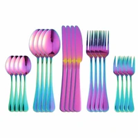 glossy rainbow stainless steel cutlery tableware set dinnerware dinner wedding flatware set forks knives spoons set silverware
