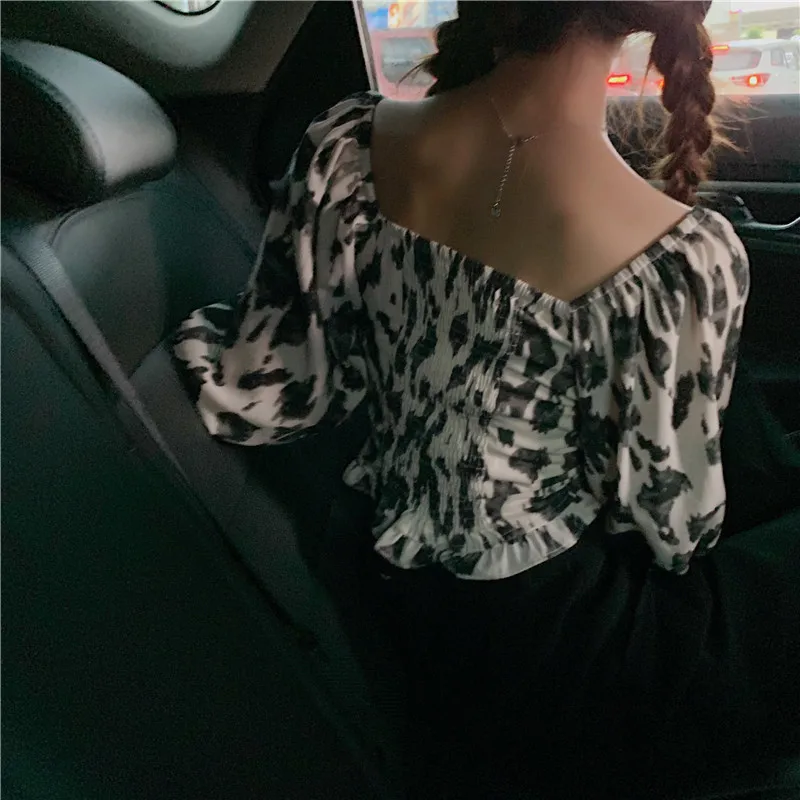 

Print Summer Style Crop Top Ladies Fashion Brand Korean Clothes Puff Sleeve Shirts Women's Clothing New Blusas Mujer De Moda