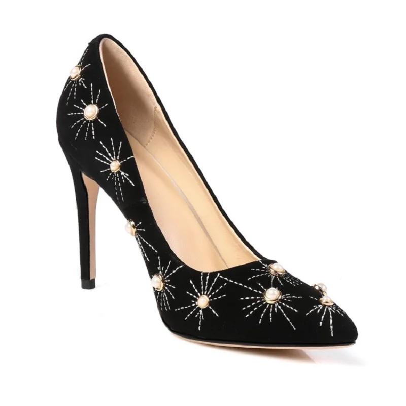 Женские замшевые туфли лодочки с острым носком на тонком каблуке размеры 4 8