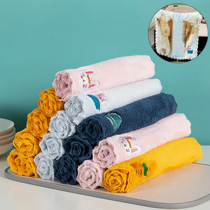 

Absorbent Microfiber Kitchen Towel Non-stick Oil Dish Cloth Household Cleaning Cloth Wiping Rags Napkins Utensils for Kitchen