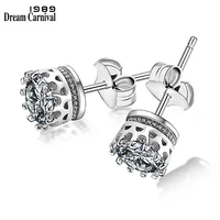 dreamcarnival 1989 popular crown style stud earrings for women high quality clear white zircon stone luxury daily wear se07488rb