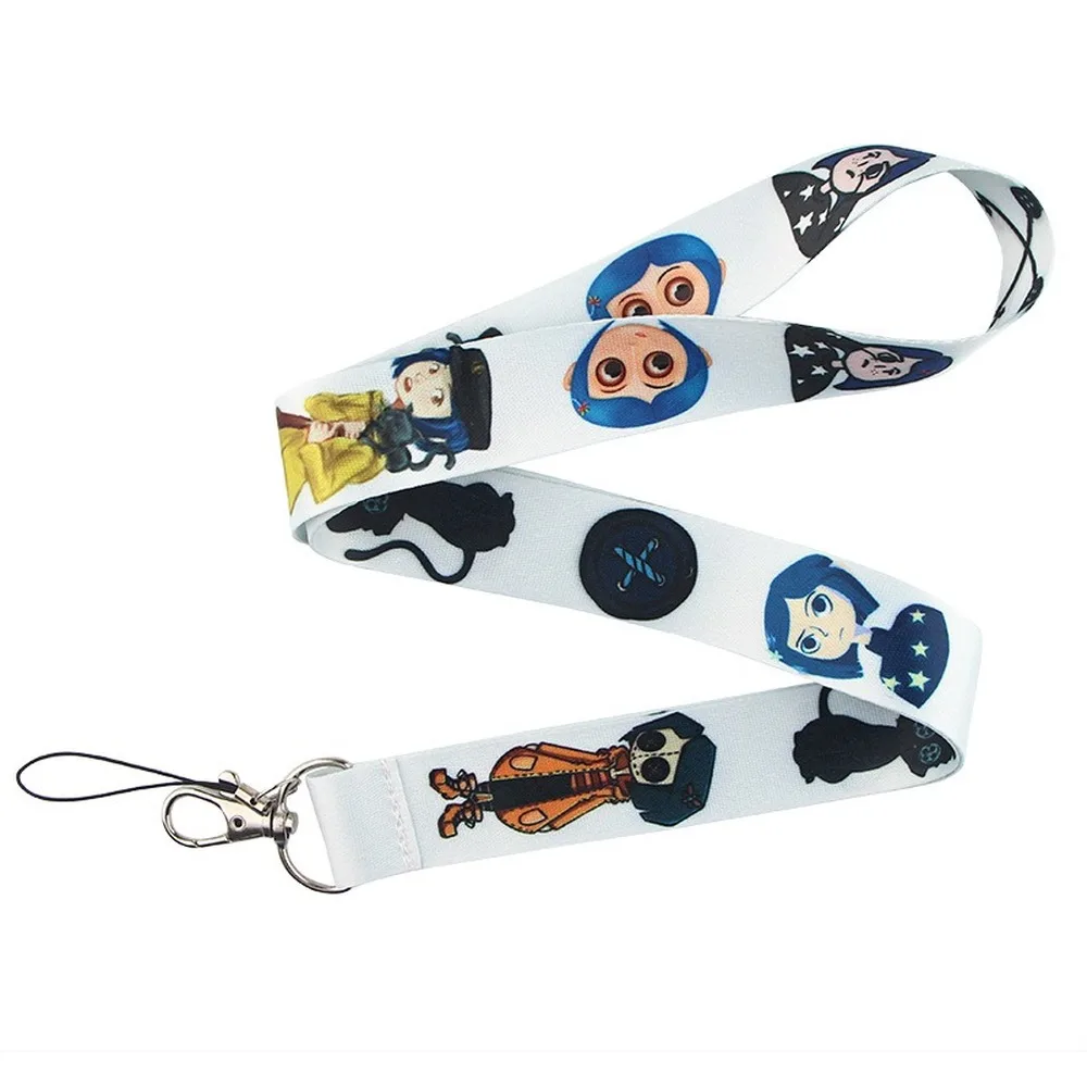 Шнурок для ключей телефона с синей девочкой и маленькой черной кошкой