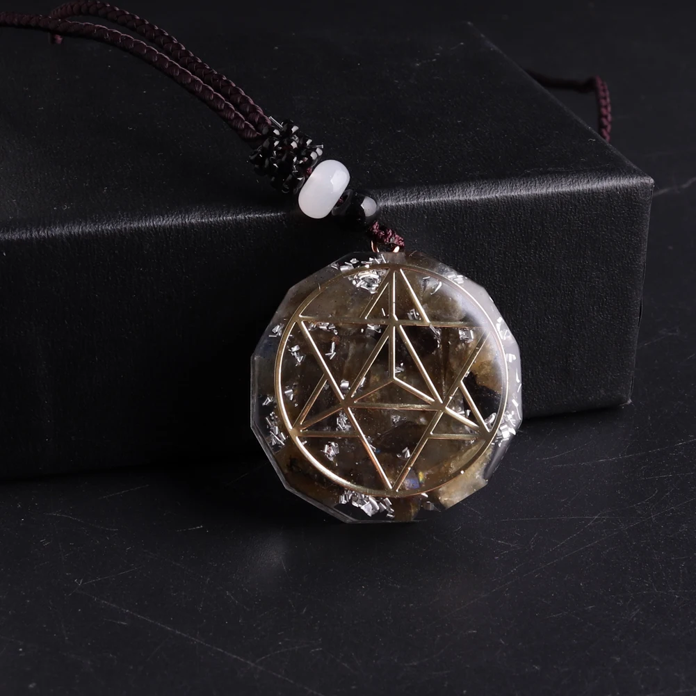 1Pc Orgone Special Symbols Pendant Necklace Metatron Cube Orgonite Seven Chakra Round Pendant  Healing Protection Crystal