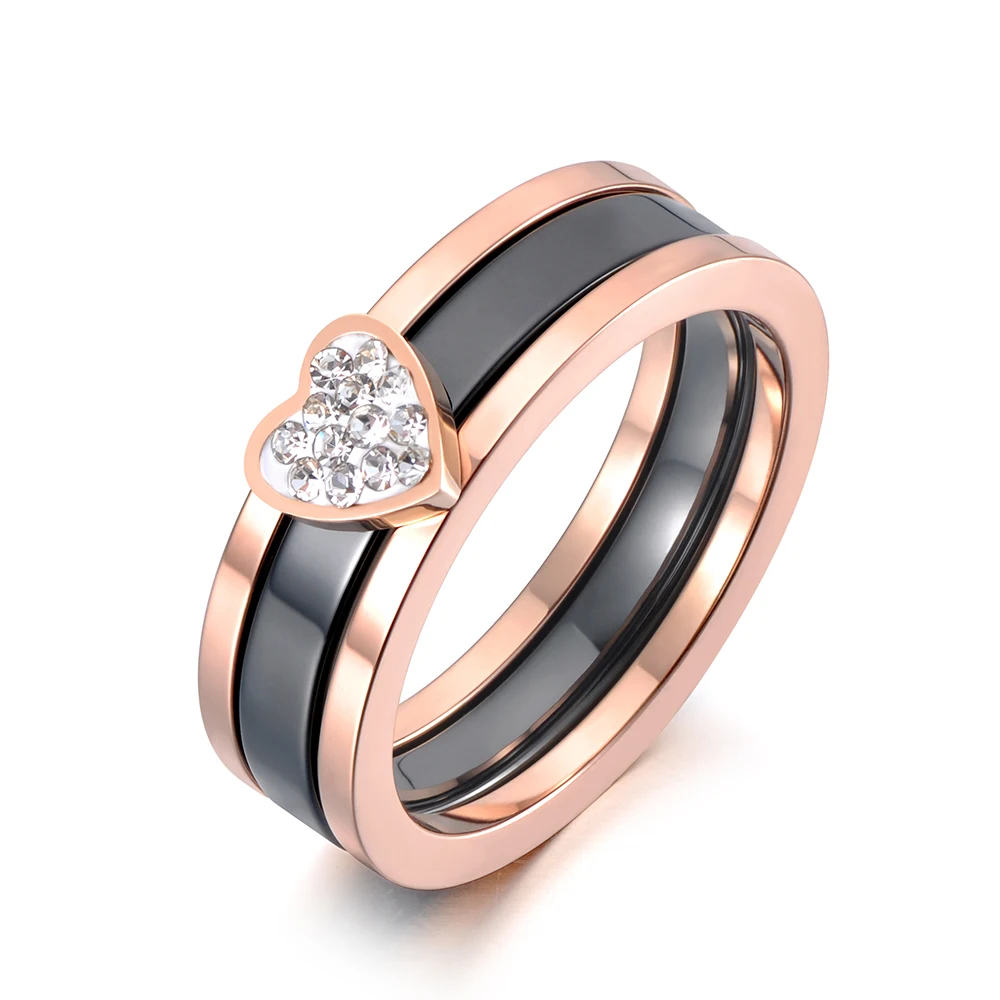 Rose Gold Lokaer титановый керамический кристалл из нержавеющей стали 2 в 1 Обручальное кольцо с сердцем модные кольца на годовщину ювелирные изделия для женщин девочек R19100 - Цвет основного камня: Rose Gold