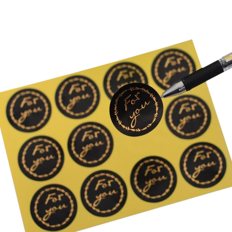 

120pcs/pack Black For You Paper Stationery Bronzing Natural Kraft Package Label Sealing