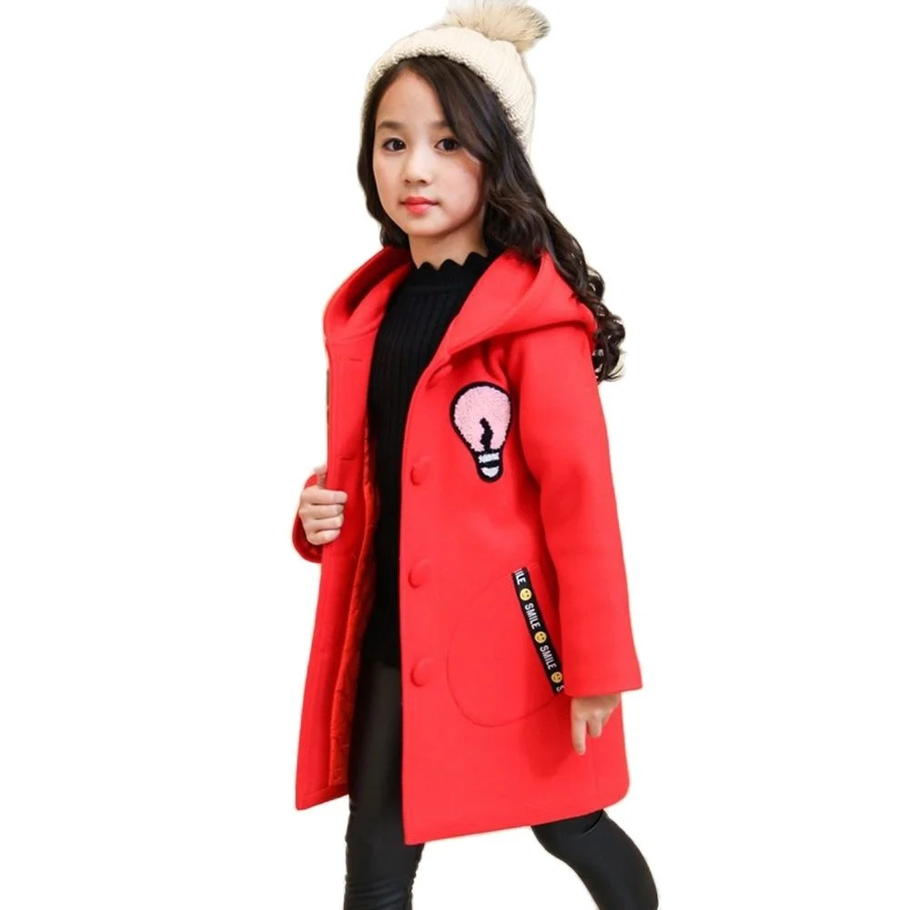 

New Winter Woolen Jacket For Girl Korean Version Windbreaker Thicken Cotton Mid-Length Hooded Casual Slim Children's Clothing