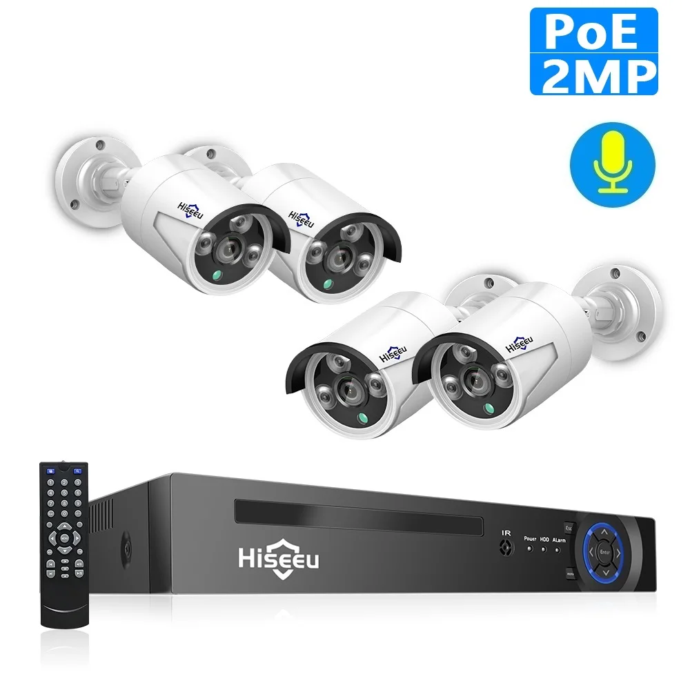 4MP 1080P 8CH POE NVR CCTV Sesurity Камера POE Системы открытый Водонепроницаемый комплект 48V жесткий диск на 1 ТБ ONVIF Hiseeu - Цвет: 1080P POE