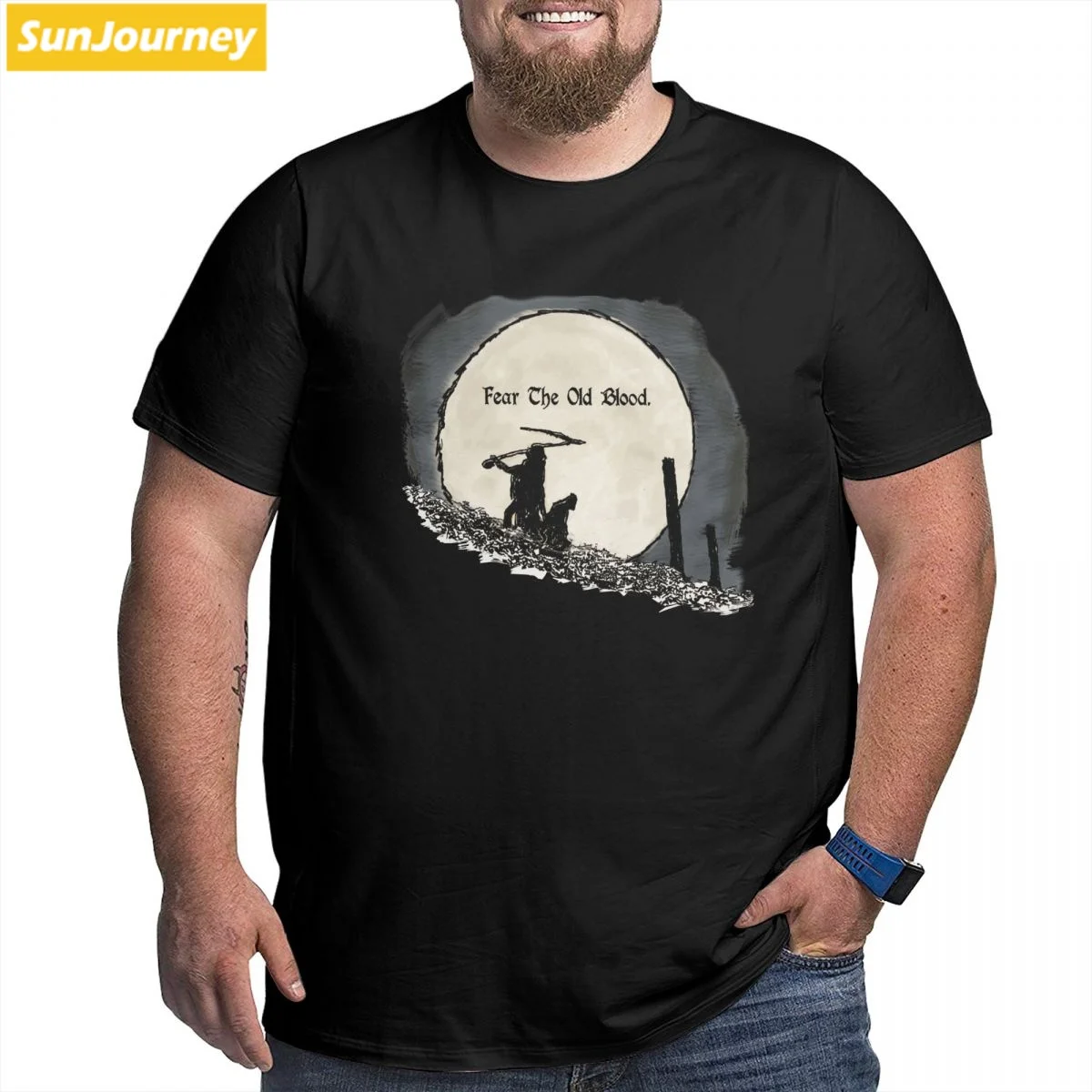 

Fear The Old Blood Bloodborne Video Game T Shirt Oversized O-neck Cotton Short Sleeve T Shirt Men