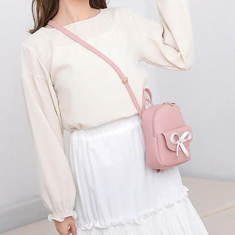 Простой белый женский рюкзак с бантом шикарный маленький школьный ранец нитью