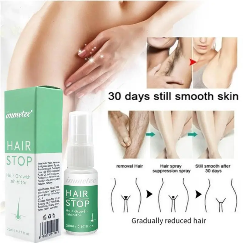 

20Ml Hair Stopping Serum Permanent Painless Hair Removal Spray Stop Hair Growth Inhibitor Shrink Pores Skin Smooth Repair Essenc