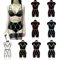 skirt bdsm harness belt 3pc fashion sexy full body bondage garters lingerie women cage punk leather goth metal chain accessories