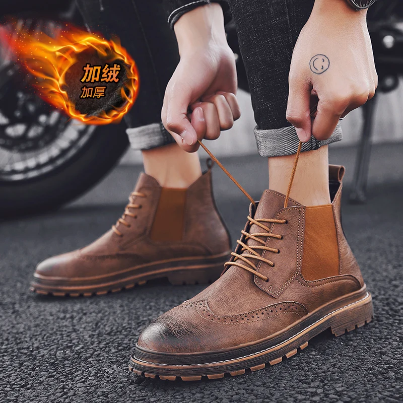 Зимние теплые бархатные мужские кожаные туфли Мужская модная свадебная обувь