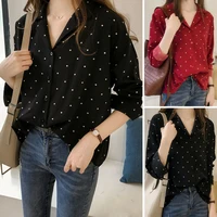 womens polka dot print blouse long sleeve shirt casual tops button down t shirt