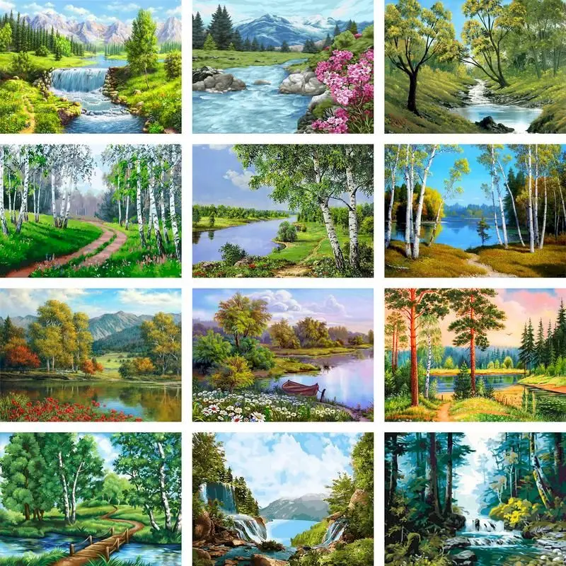 

GATYZTORY 60x75cm Frameless Painting By Numbers Landscape On Canvas Tree Lake Pictures By Numbers Home Decoration DIY Minimalism