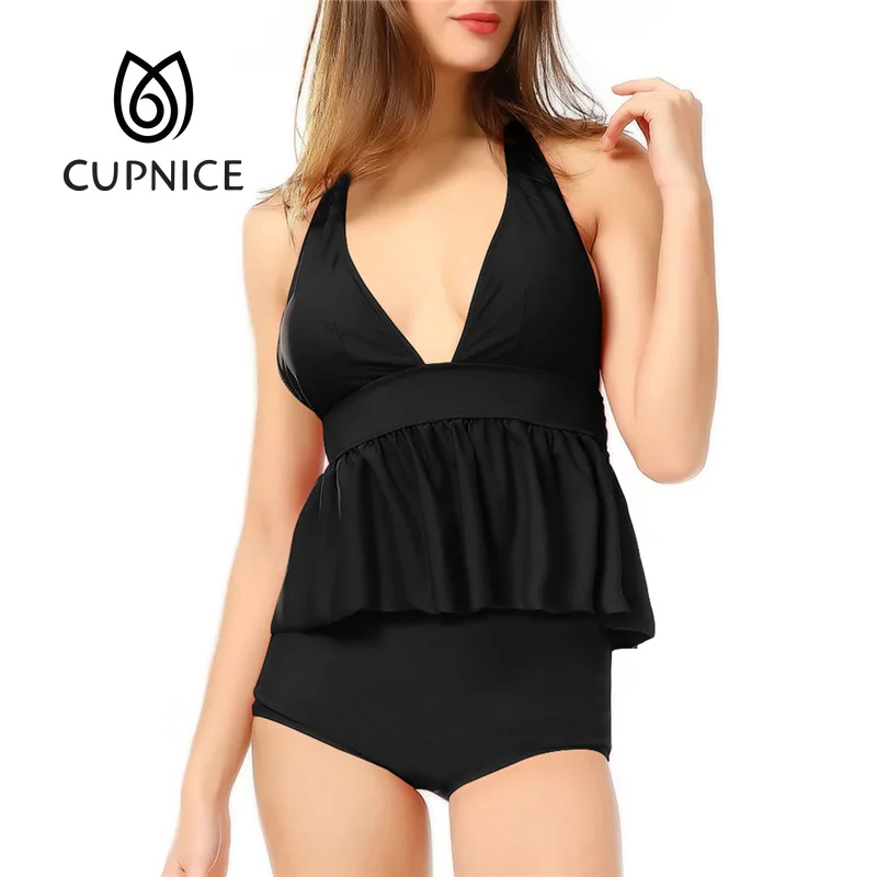 

Новый сплошной купальный костюм CUPNICE с оборками, Женский монокини с глубоким V-образным вырезом, купальный костюм для женщин, купальный кост...
