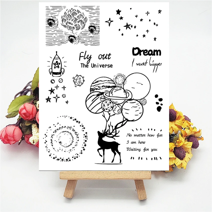 14x18 см планета олень прозрачный печать прозрачные наклейки силиконовый валик для