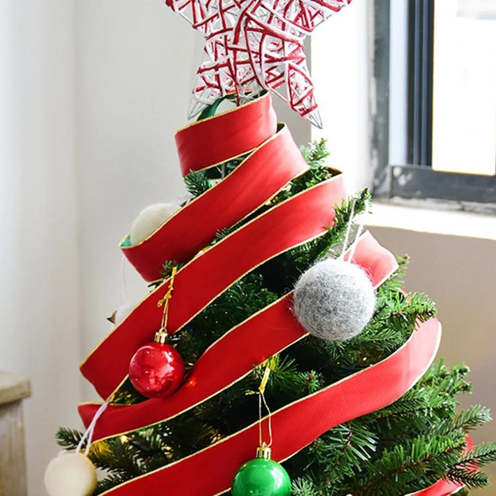 2 м Рождественская двухсторонняя Проводная атласная лента для ручной работы