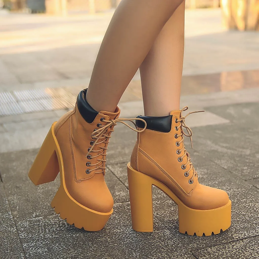 Женские ботинки на высоком каблуке Осень зима модная женская обувь шнуровке из