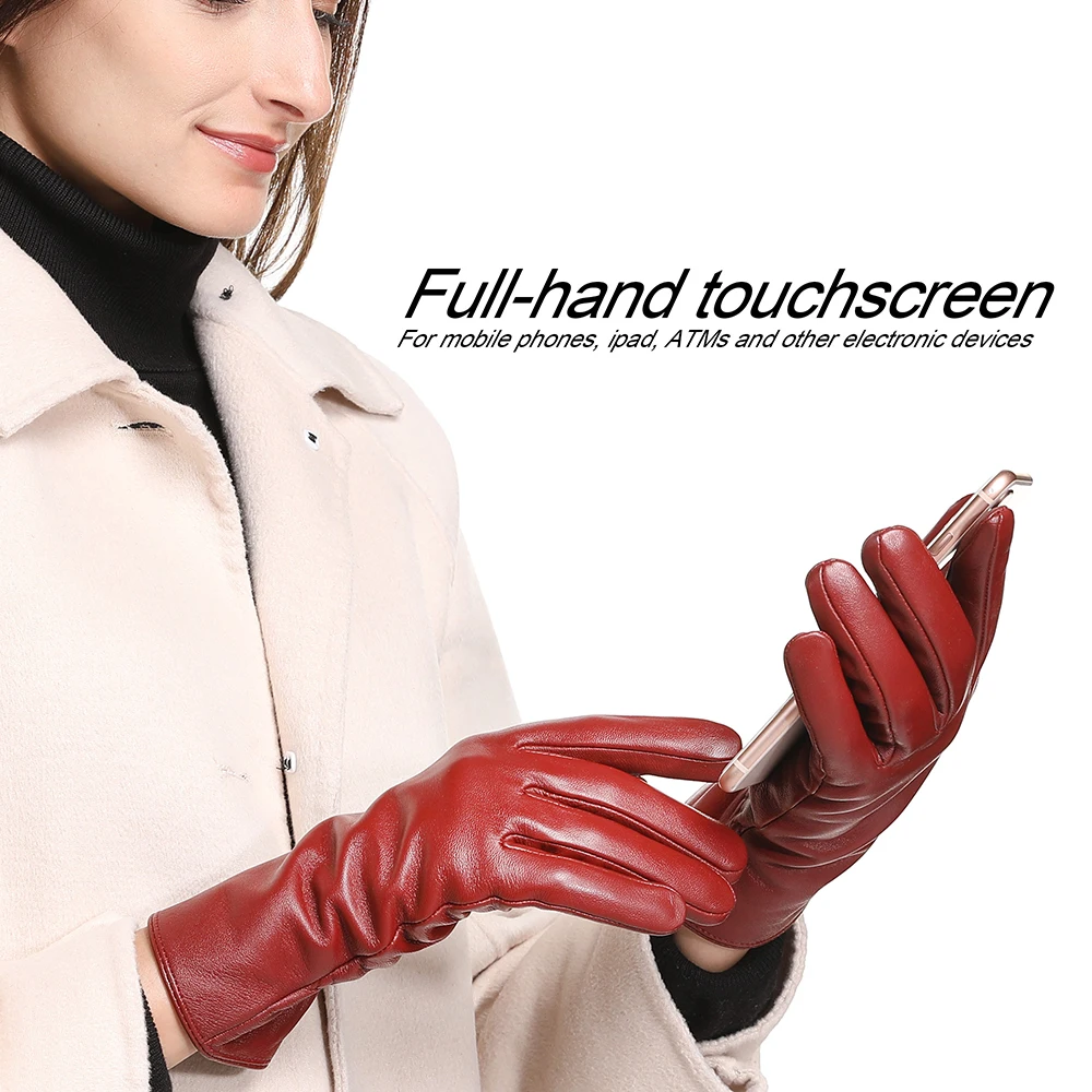 FEIQIAOSH модные красные перчатки из натуральной кожи для женщин зимние кашемировые