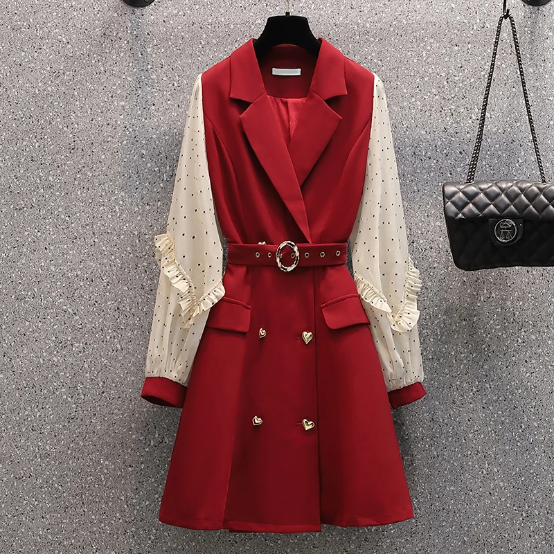 

Plus Size Autumn Long Sleeve Blazer Dresses Office Ladies Elegant Notched Double Breasted Women Dresses Korean Casual Vestidos