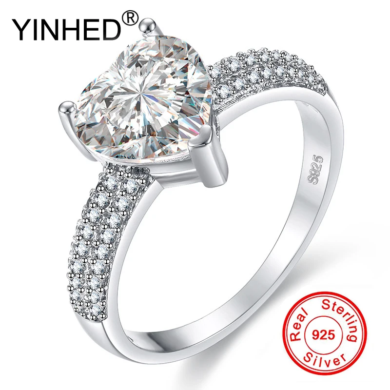 

YINHED Romantic Valentine's Day Gift for Women Heart Cubic Zirconia Wedding Ring 925 Sterling Silver Engagement Jewelry ZR633